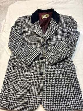 JL Colebrook Vintage Glen Plaid Houndstooth Wool Blend Blazer with Velvet Collar